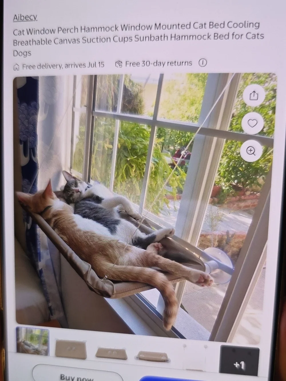 Beige Canvas Window-Mounted Cat Hammock Perch
